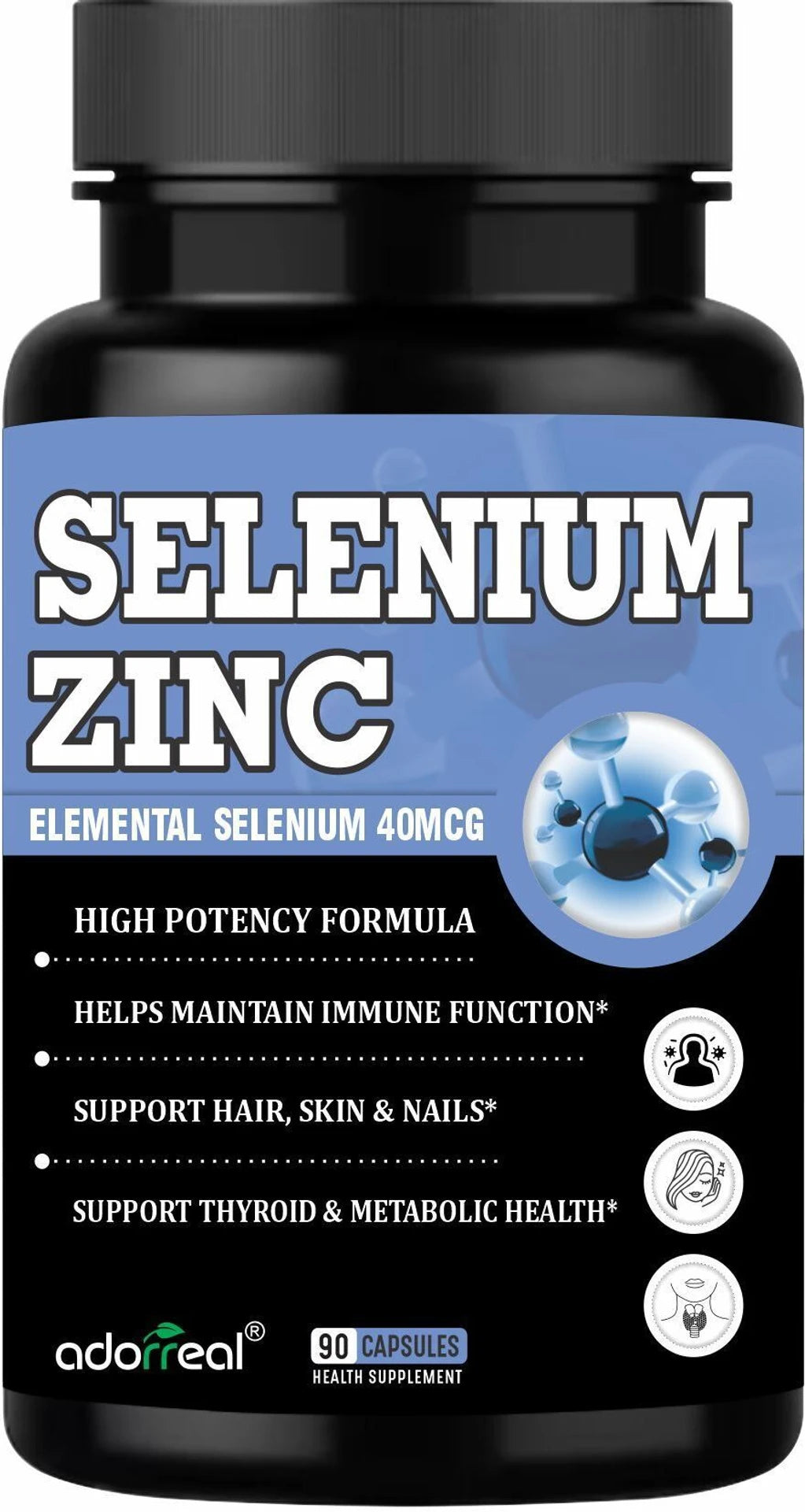 Adorreal Selenium 200 mcg Capsules (60 Capsules) | Powerful Antioxidant, Thyroid Function & Immune Support