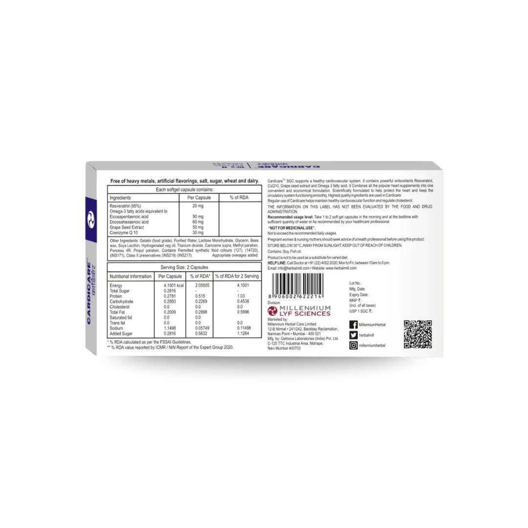 Millennium Herbal Care Cardicare | Softgel Capsule for Healthy Triglycerides & LDL Levels - 40 Softgel