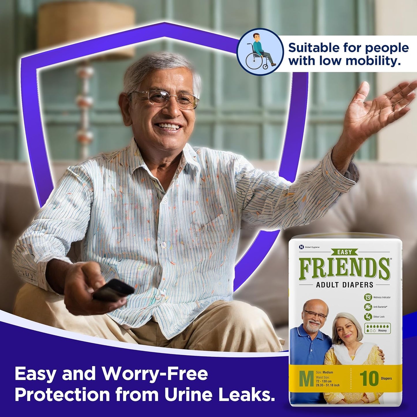Friends Easy Adult Diaper Medium - 10 Diaper - Pack of 6