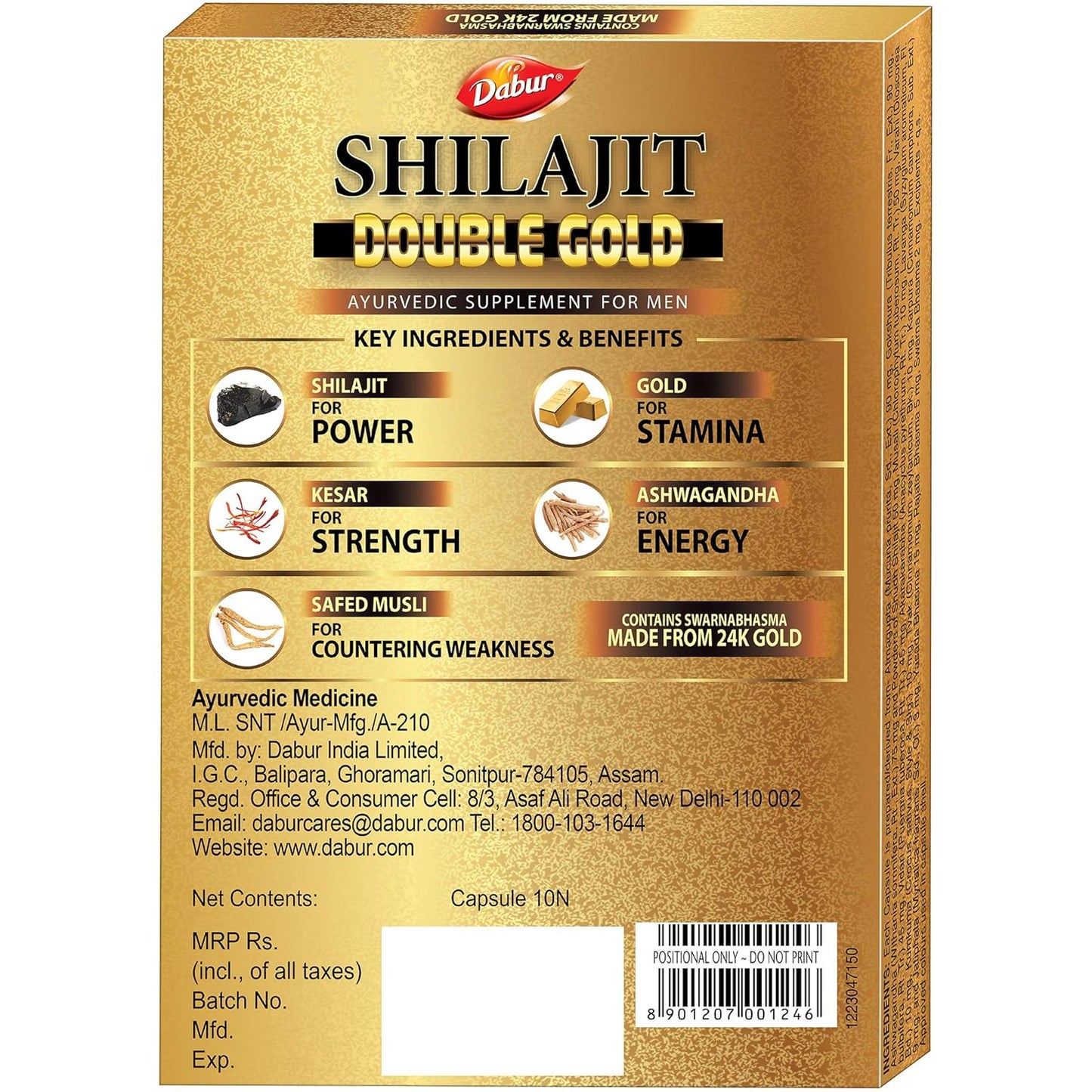 Dabur Shilajit Double Gold Capsules For Men | For Immunity, Strength & Stamina - 10 Capsules