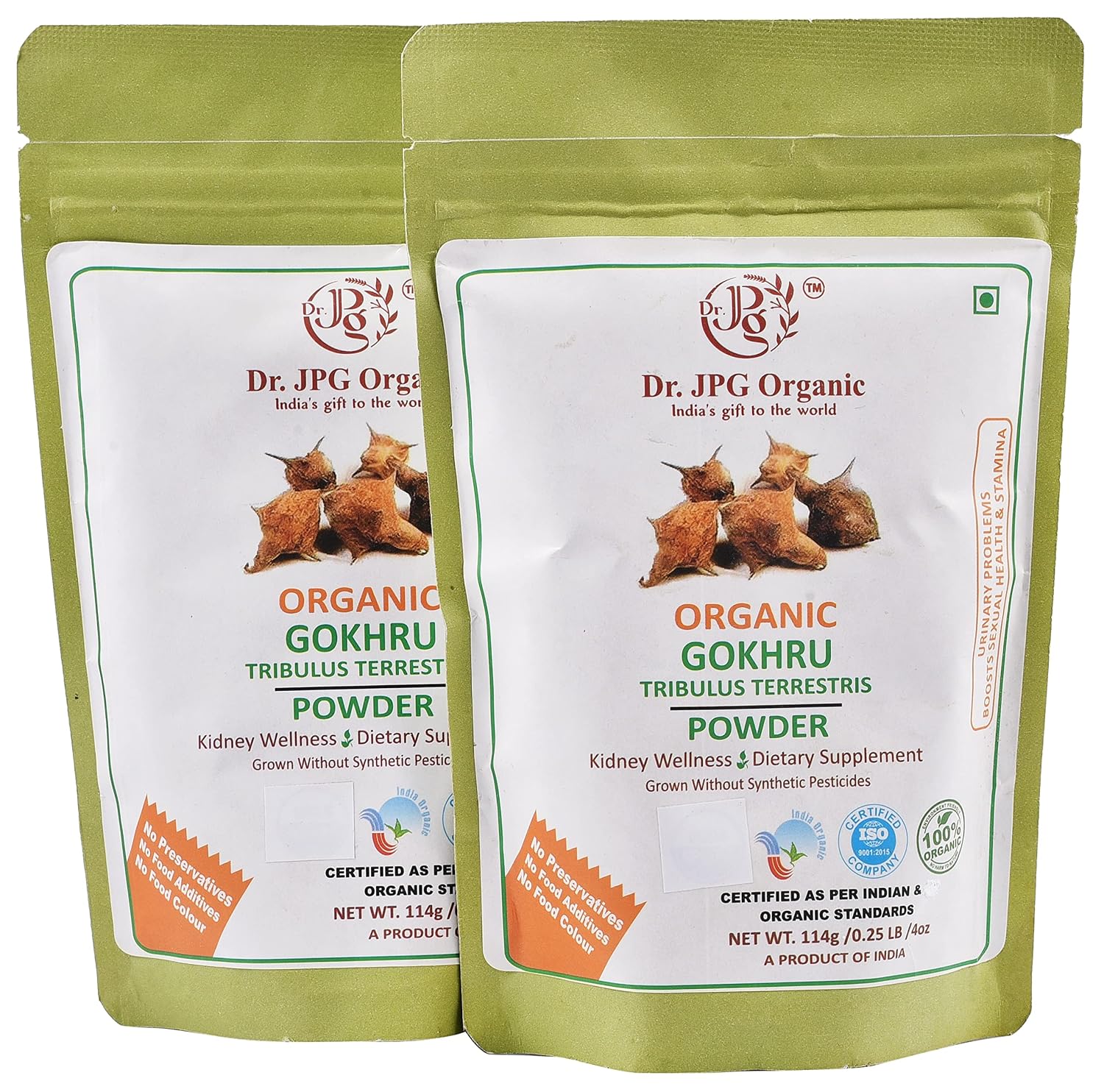 DR. JPG Organic Gokhru Powder (228g) – 114g (Pack of 2) | For Kidney Wellness, Digestion & Vitality | 100% Certified Organic
