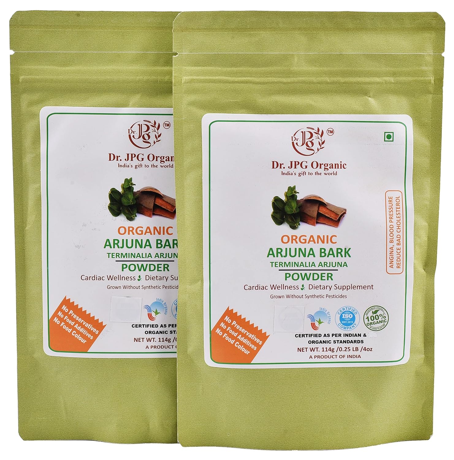 DR. JPG Organic Arjuna Bark Powder (228g) – 114g (Pack of 2) | For Heart Care, Cholesterol Management & Healthy Metabolism | 100% Certified Organic