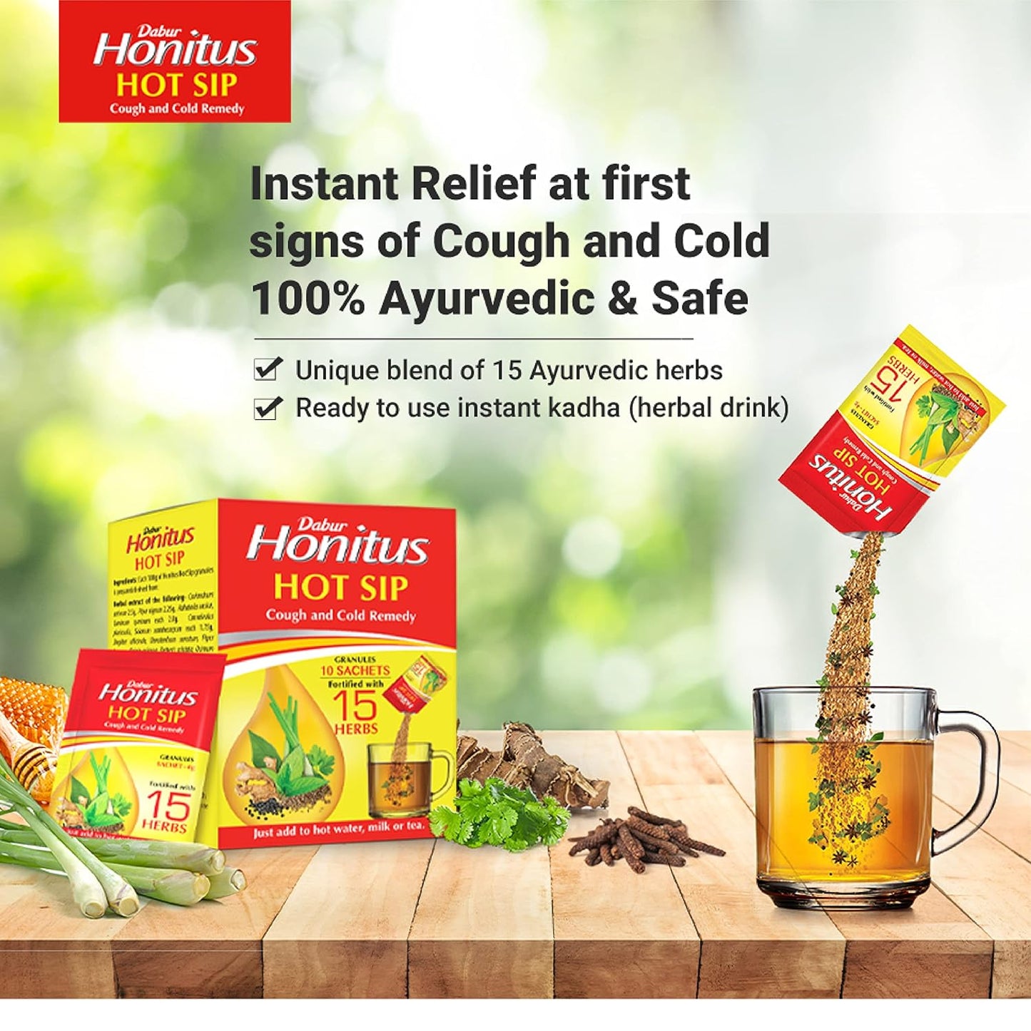 Dabur Honitus Hot Sip Ayurvedic Kaadha | For Cough, Cold & Immunity (4gm Each)