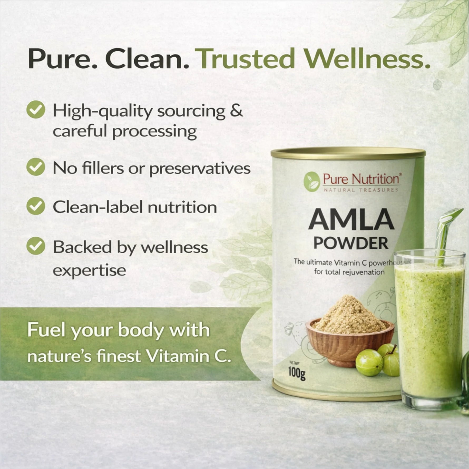 Pure Nutrition Natural Amla Powder – Indian Gooseberry Powder for Hair, Skin & Wellness Care – 100g
