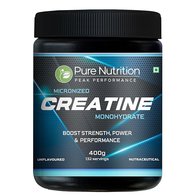 Pure Nutrition Micronised Creatine Monohydrate Powder, Pre/Post Workout Supplement, Instant Energy for Athletic Performance, Fast Recovery, Increased Muscle Mass, Unflavoured - 400gm