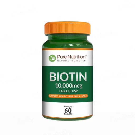 Pure Nutrition Biotin Tablet - with Sesbania, Bamboo Shoot, Moringa & Amla – Promotes Hair Growth, Glowing Skin, Strong Nails & Overall Wellness for Men & Women - 60 Tablets