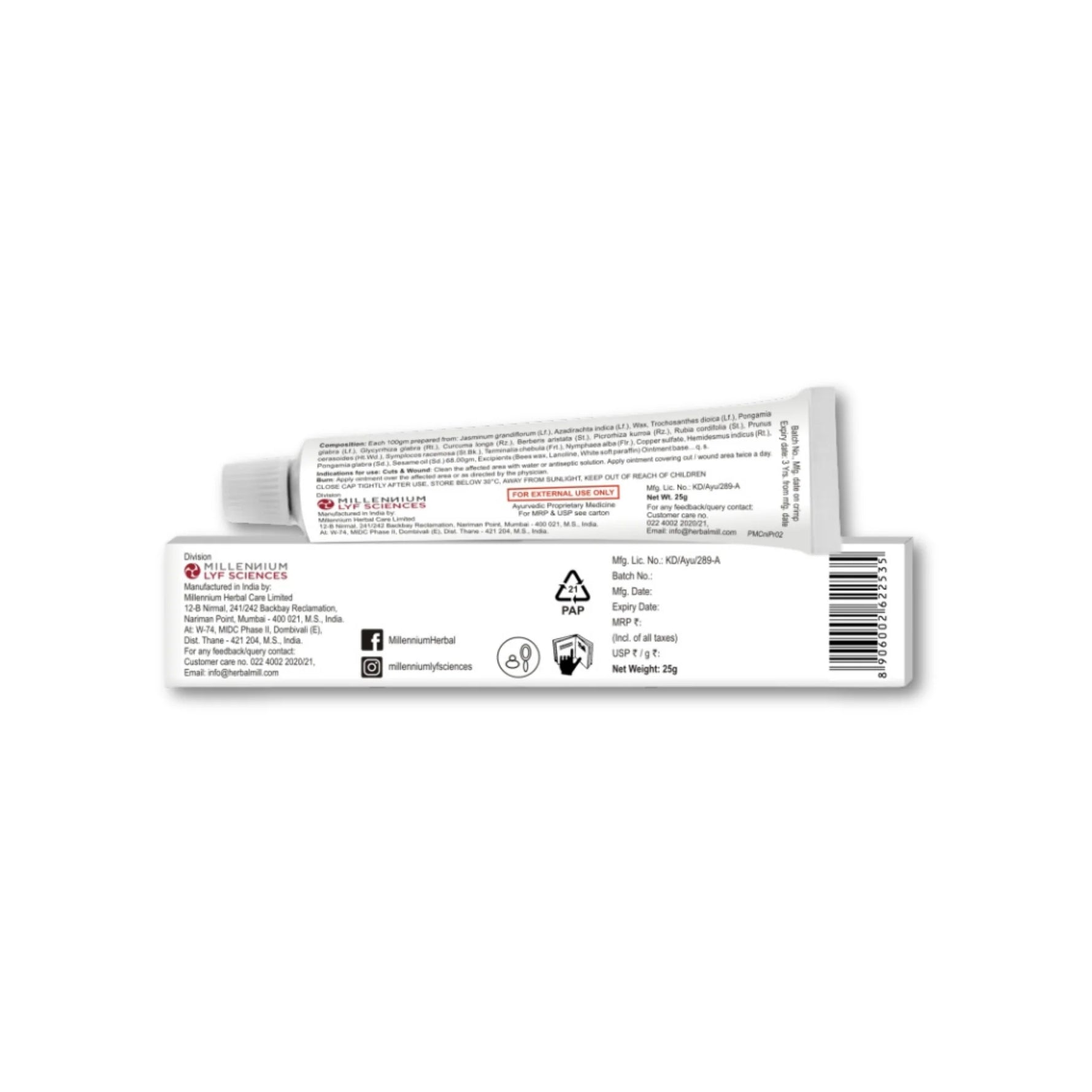 Millennium Herbal Care Sycatryz Ointment (25 gm) - Pack of 2