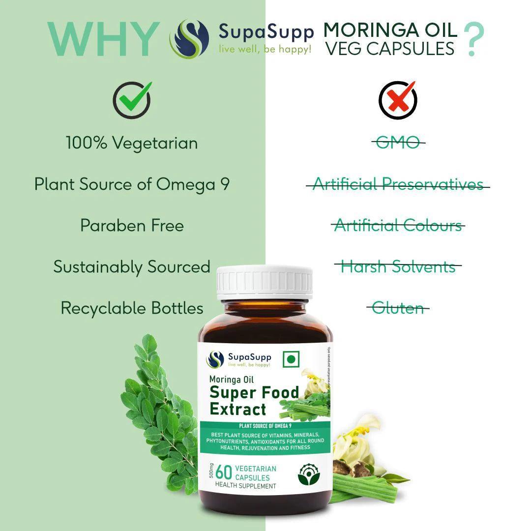 Sri Sri Tattva SupaSupp Moringa Oil Vegetarian Capsule Super Food Extract, for Rejuvenation Fitness, - 60 Capsules
