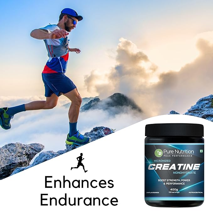 Pure Nutrition Micronised Creatine Monohydrate Powder, Pre/Post Workout Supplement, Instant Energy for Athletic Performance, Fast Recovery, Increased Muscle Mass, Unflavoured - 400gm