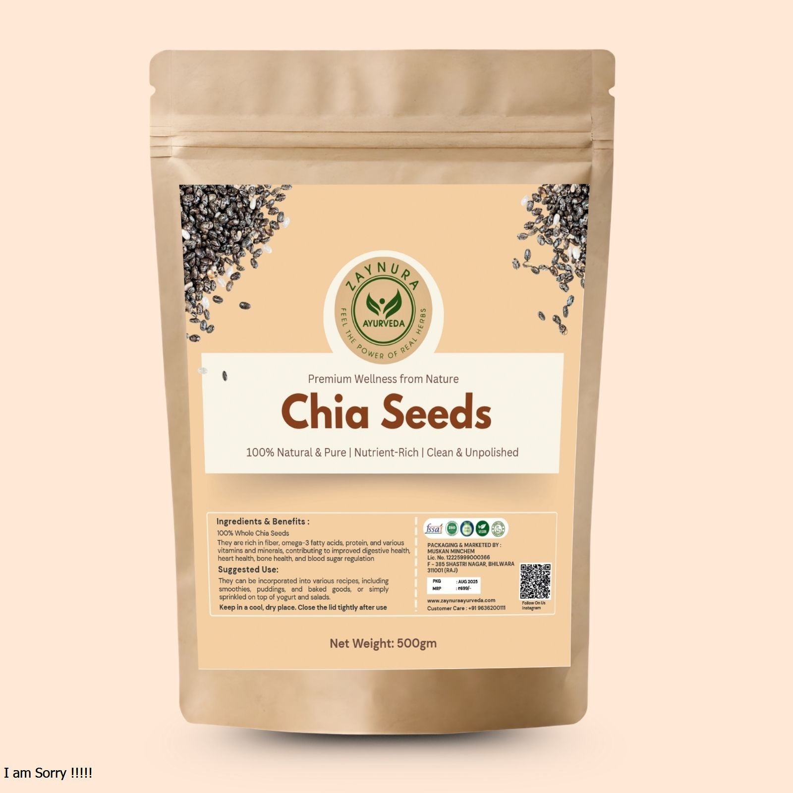 Zaynura Ayurveda Chia Seeds - 250gm