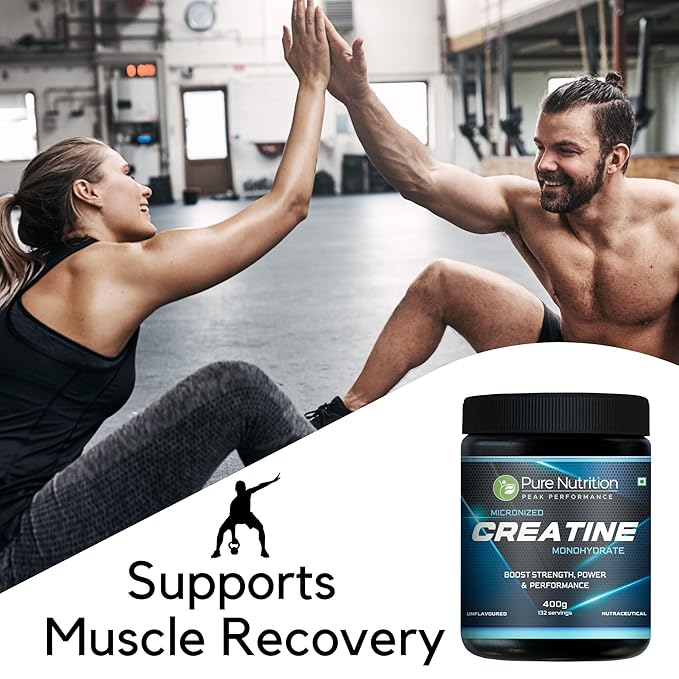 Pure Nutrition Micronised Creatine Monohydrate Powder, Pre/Post Workout Supplement, Instant Energy for Athletic Performance, Fast Recovery, Increased Muscle Mass, Unflavoured - 400gm