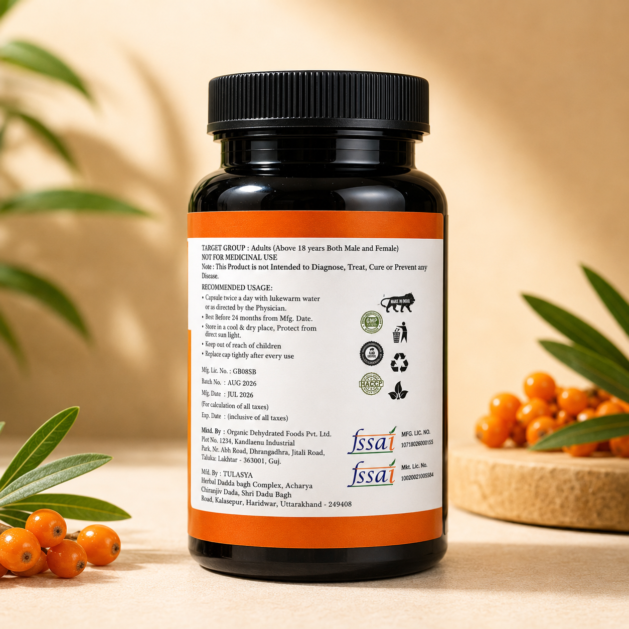 Tulasya Sea Buckthorn 1000mg (60 Capsules) | Rich in Omega 3, 6, 7 & 9 | Cellular Health, Skin Hydration & Immune Support