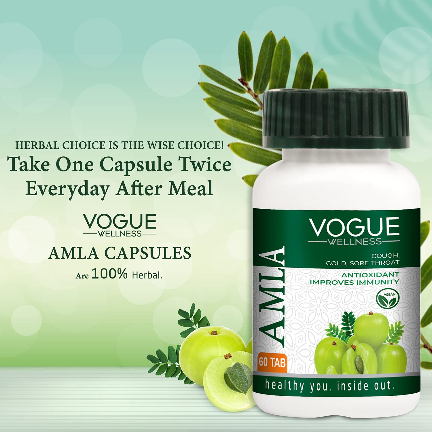 Vogue Wellness Amla Tablets | Indian Gooseberry Extract with Natural Vitamin C & Antioxidants | Supports Immunity, Skin, Hair & Digestive Wellness | Daily Herbal Supplement | 60 Vegetarian Tablets
