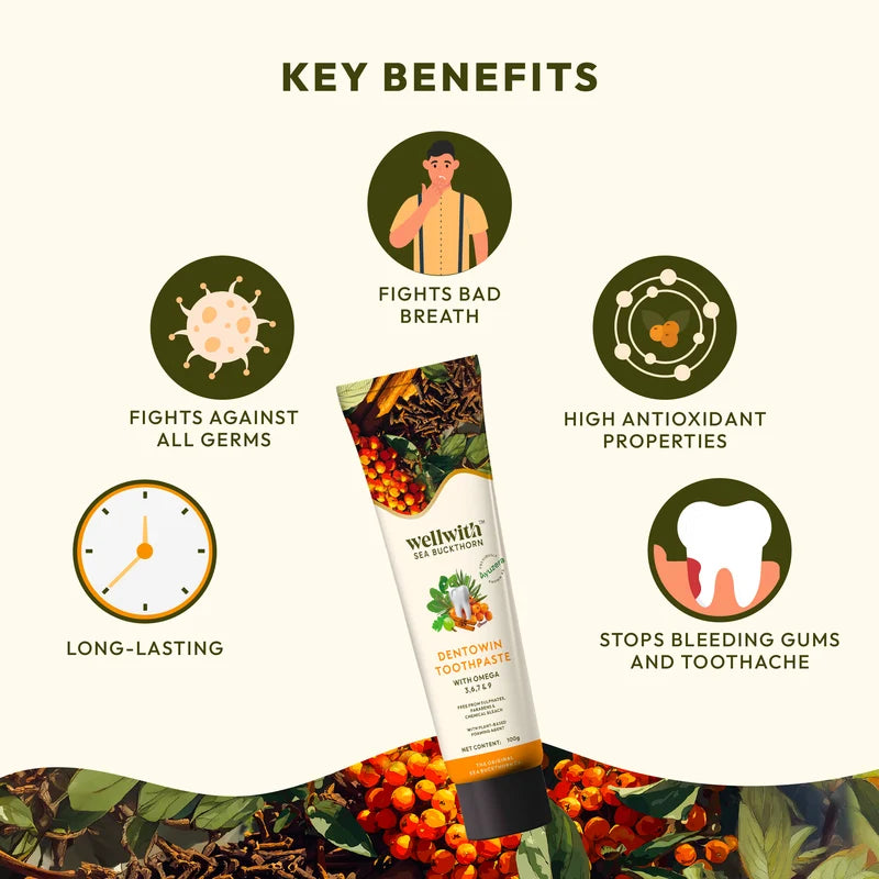 WellWith Dentowin Sea Buckthorn Herbal Toothpaste (100g) (Pack of 2)