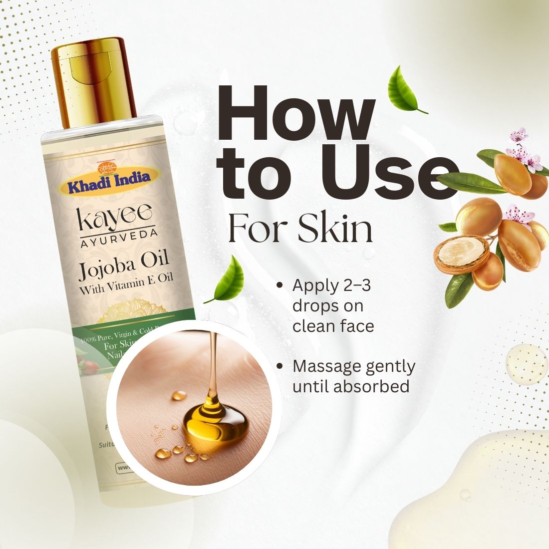 Kayee Ayurveda Jojoba Oil for Skin, Hair, Nails & Eyebrows | Natural Jojoba Oil for Skin Moisturization, Hair & Scalp Nourishment, Nail & Cuticle Care, Eyebrow Conditioning & Daily Beauty Care | 100 ml