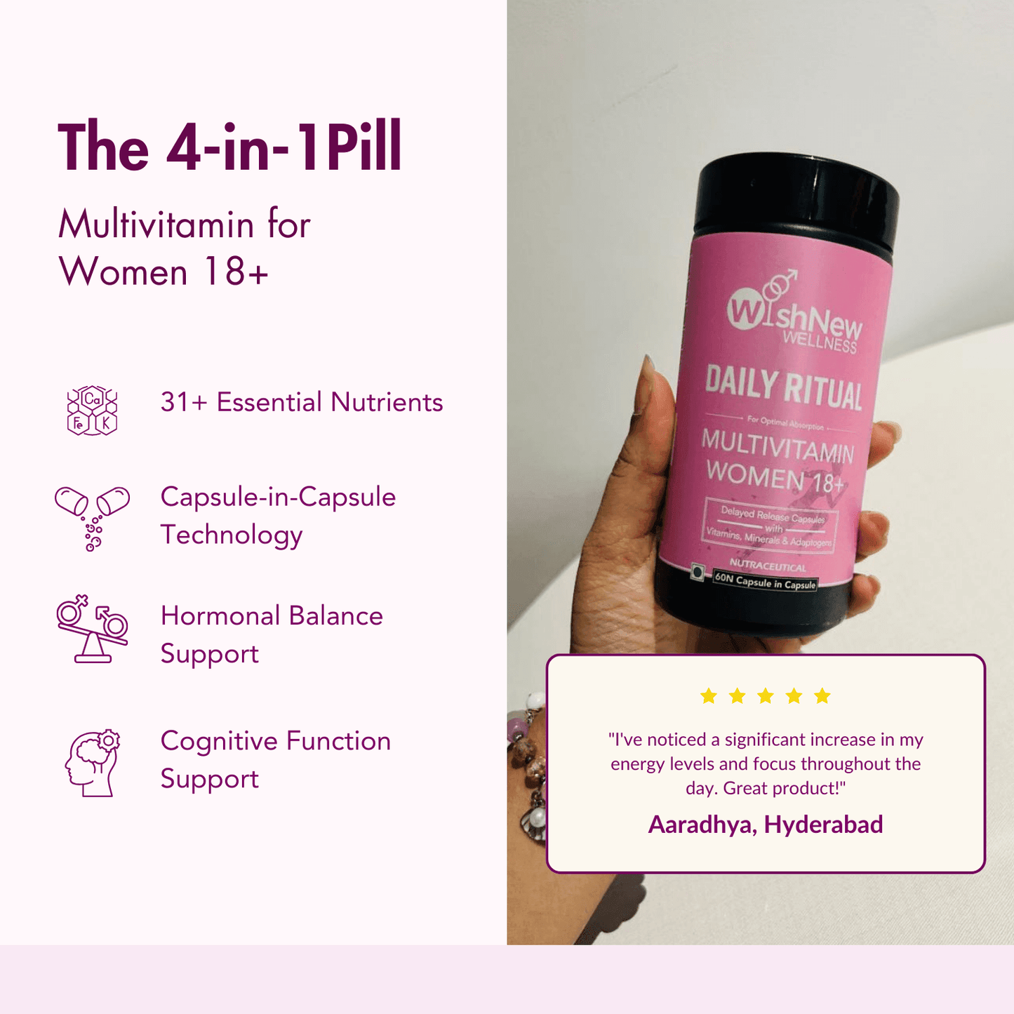 Wishnew Wellness Daily Ritual Multivitamin Women 18+ Capsule - 60 Veg Capsules