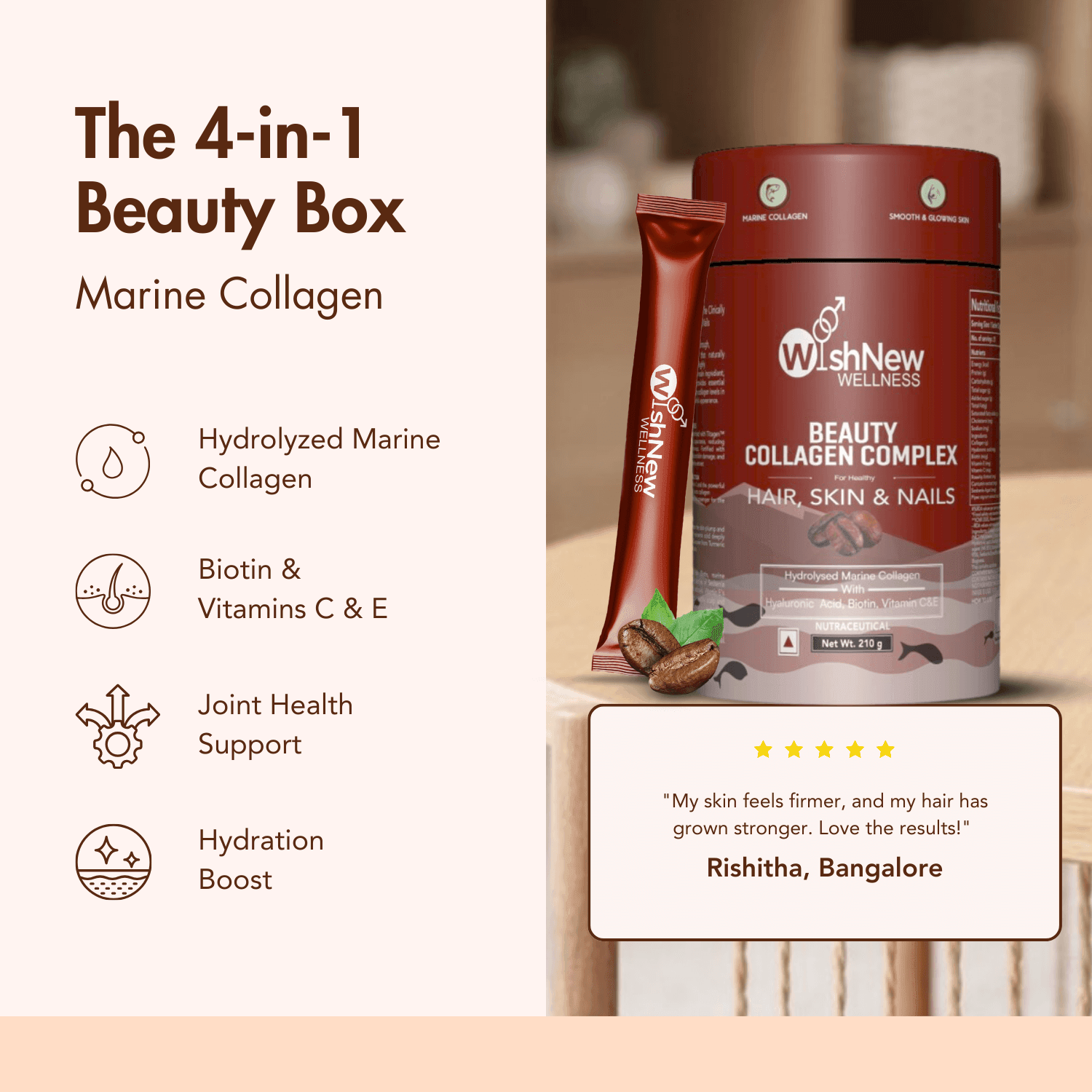 Wishnew Wellness Beauty Collagen Complex Sachet - Coffee - (10gm Each)