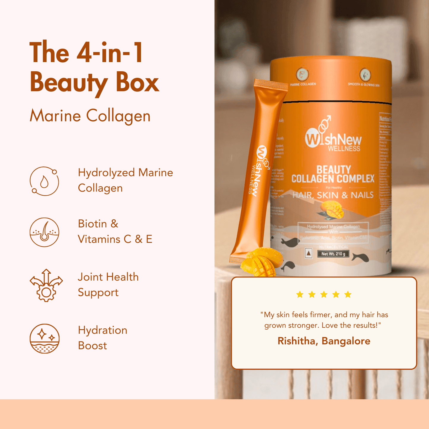 Wishnew Wellness Beauty Collagen Complex Sachet - Mango - (10gm Each)