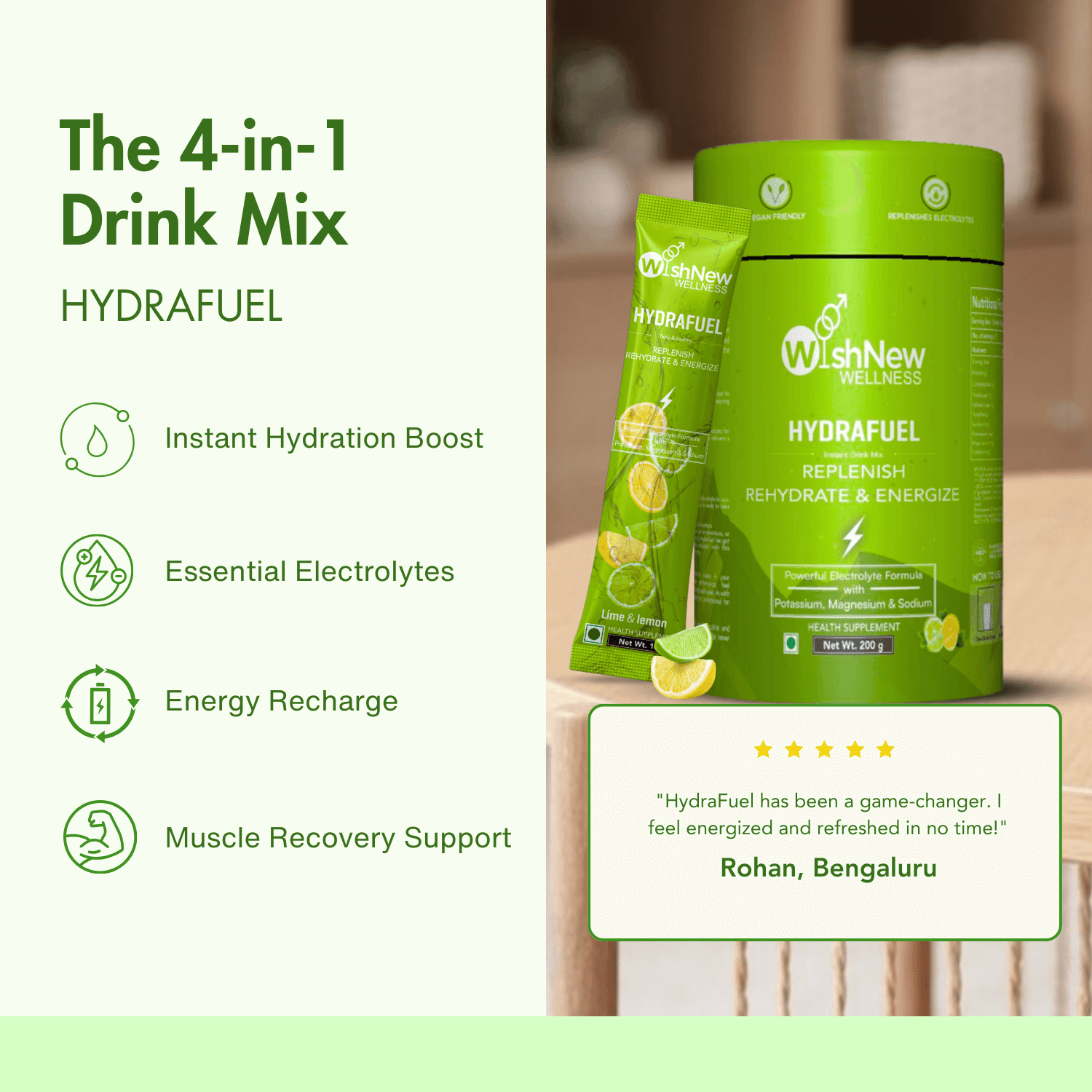 WishNew Wellness Hydrafuel Instant Energy Drink Mix Sachet Orange (10gm Each)