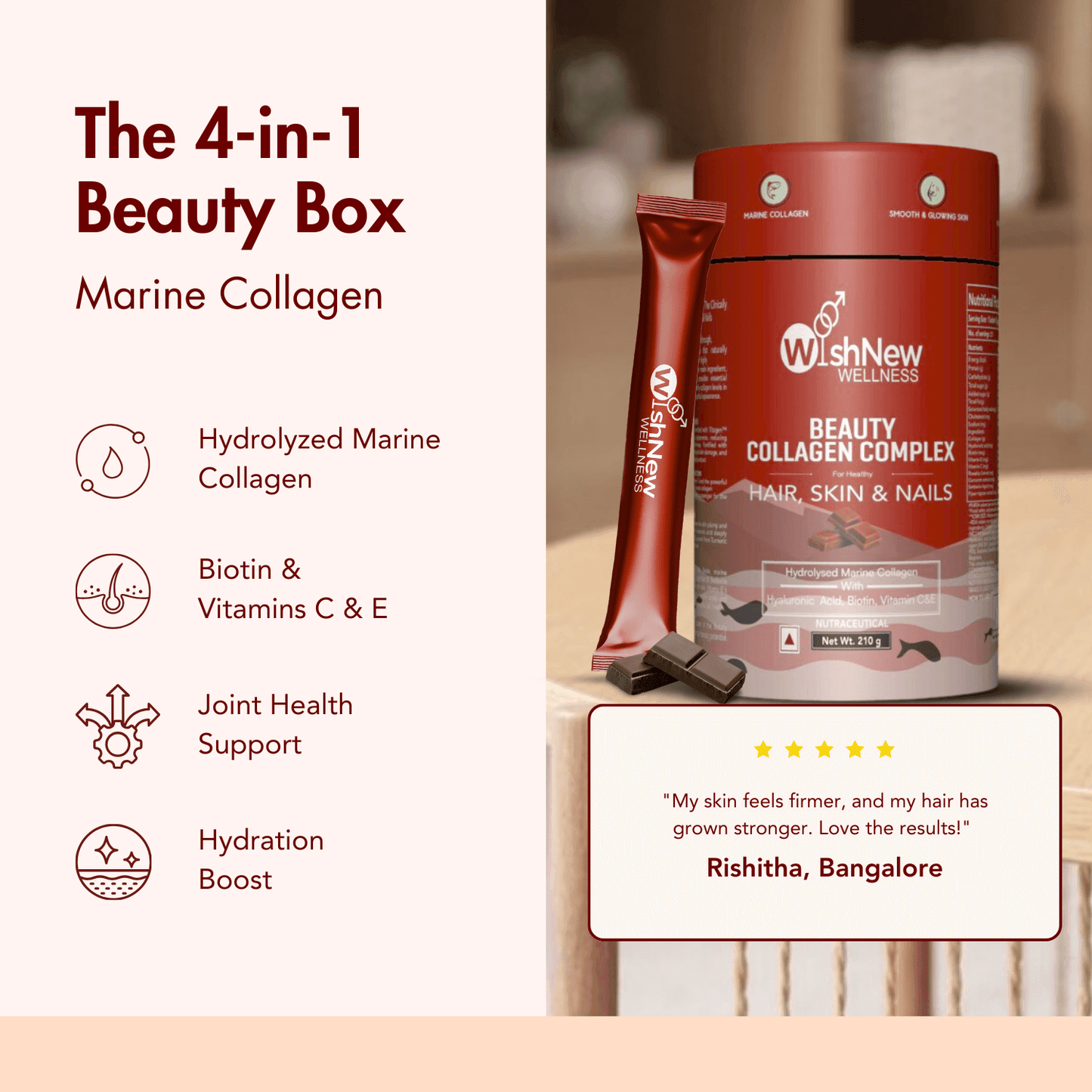 Wishnew Wellness Beauty Collagen Complex Sachet - Chocolate - (10gm Each)