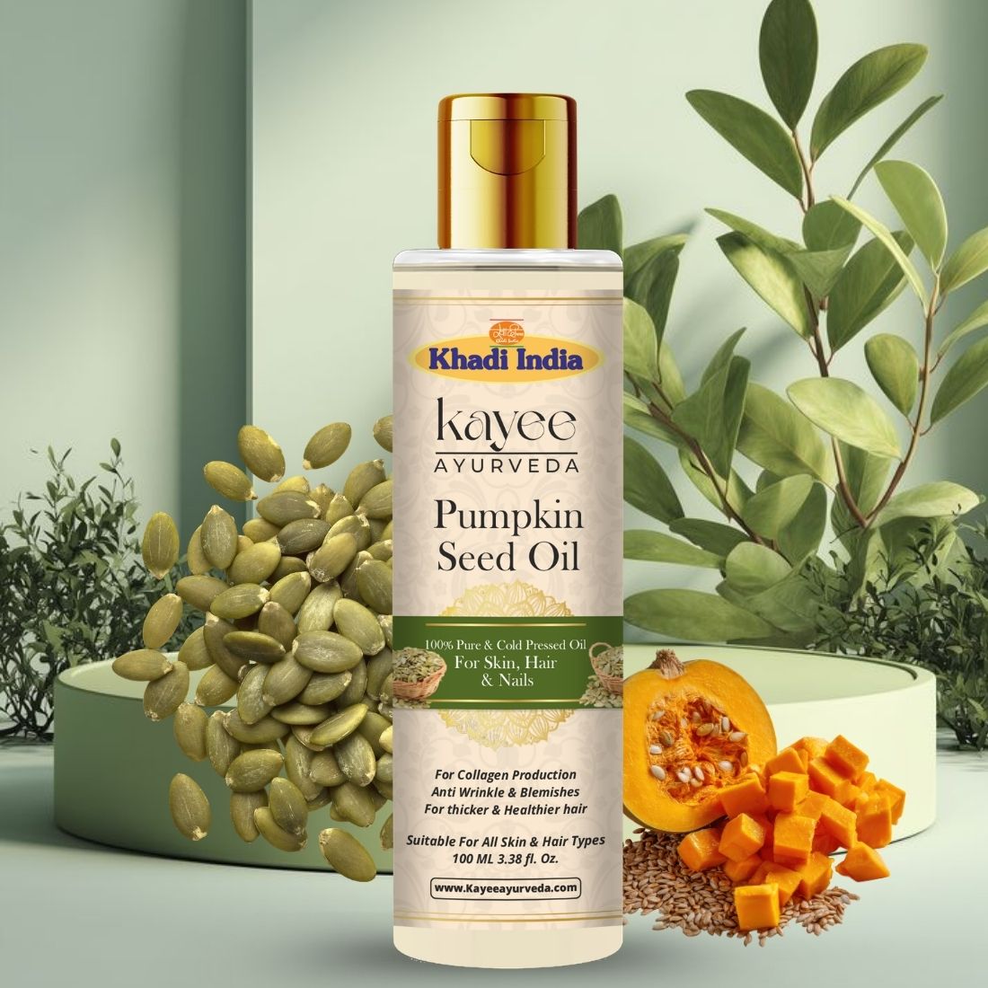Kayee Ayurveda Pumpkin Seed Oil for Skin, Hair & Nails | Natural Pumpkin Seed Oil for Hair & Scalp Nourishment, Dry Skin Moisturization, Nail & Cuticle Care, Hair Conditioning & Natural Shine | 100 ml