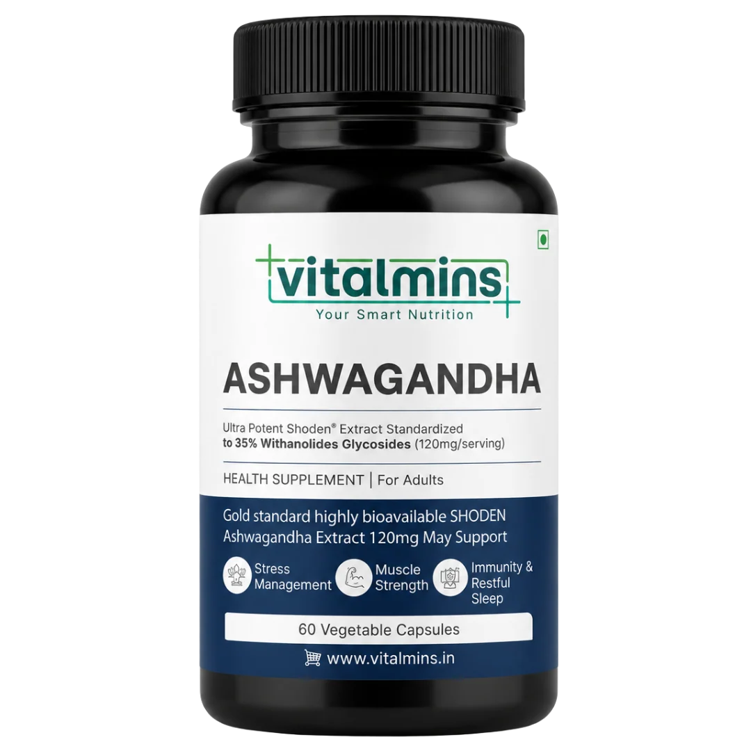 Vitalmins Ashwagandha Shoden Capsules | High-Potency Stress Relief, Anxiety Support, Sleep & Daily Vitality - 60 Capsules