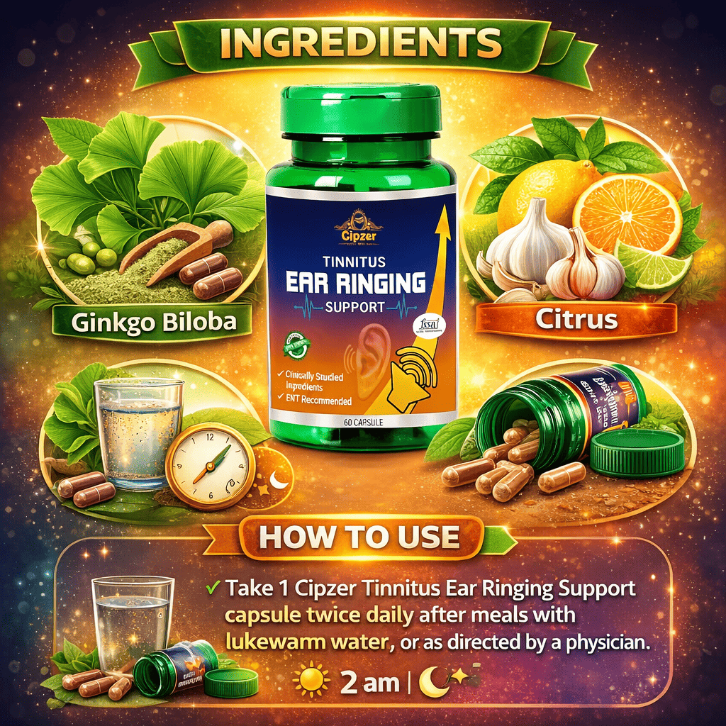 Cipzer Tinnitus Ear Ringing Support Capsules - Natural Auditory & Ear Wellness (60 Capsules)