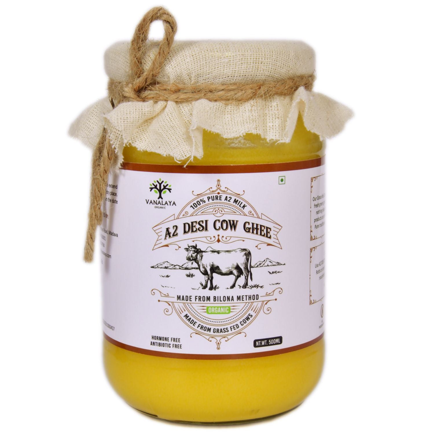 Vanalaya A2 Desi Cow Ghee - Traditional Bilona Method Cultured Ghee (500ml)