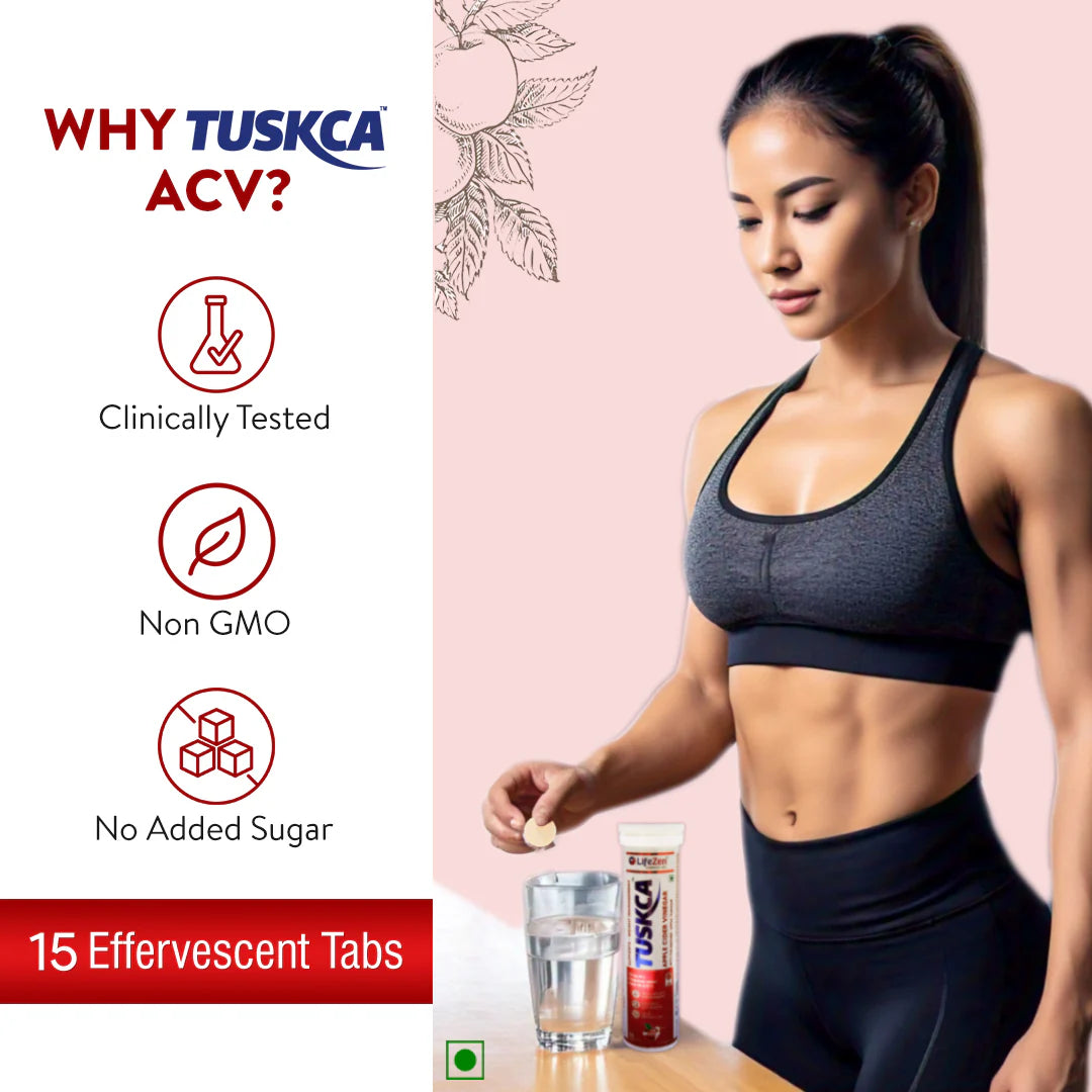 Lifezen Tuskca Apple Cider Vinegar with Mother 15 Effervescent Tablets 700mg, Pomegranat extract, Apple Flavour | Weight Management, Gut Health, Digestion, Boosts Metabolism | No added Sugar (Pack Of 1)