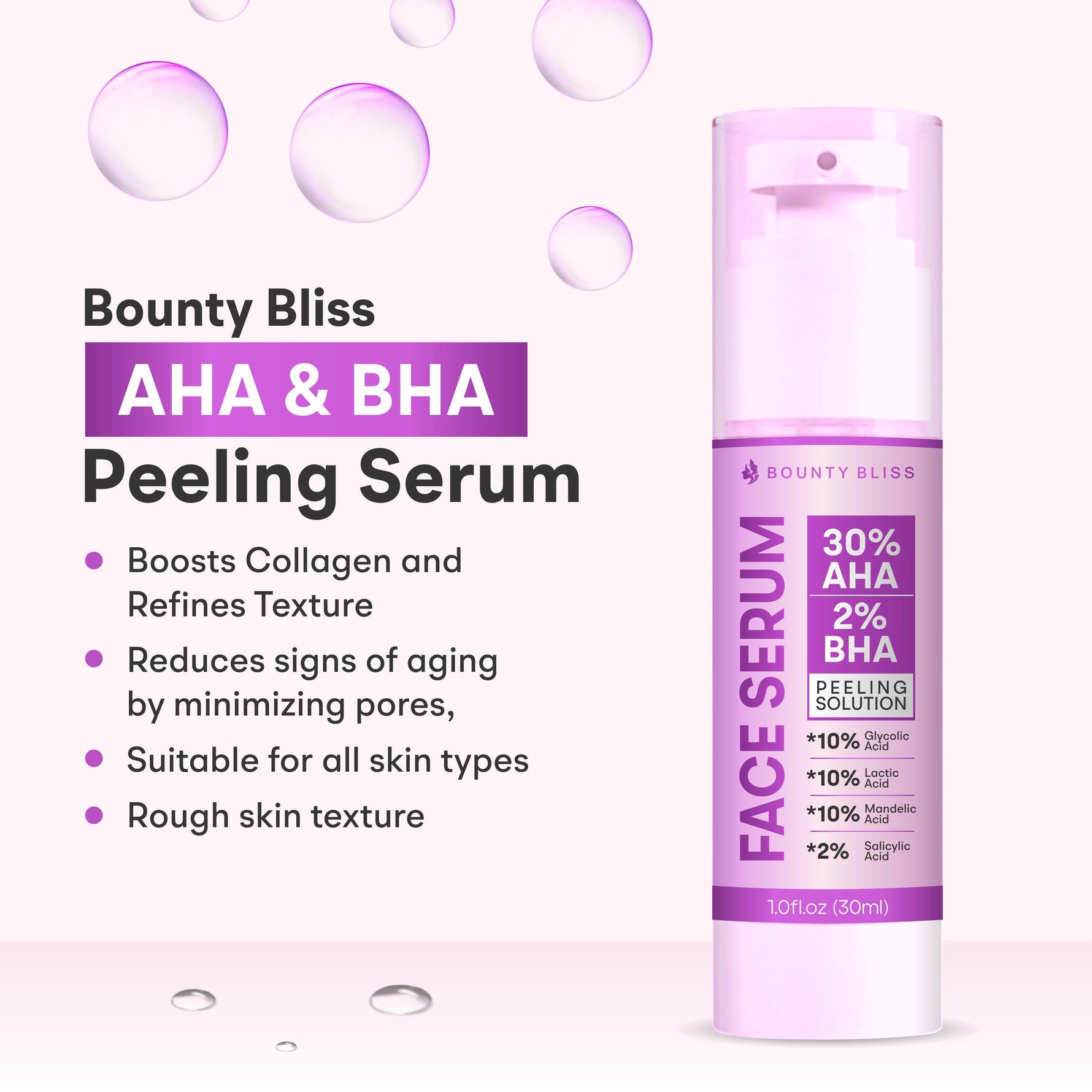 Bounty Bliss AHA & BHA Peeling Serum Exfoliating Serum For All Skin Types Pore Cleansing Face Serum Reduces Acne & Blackheads Peeling Solution for Glowing Skin - 30ml