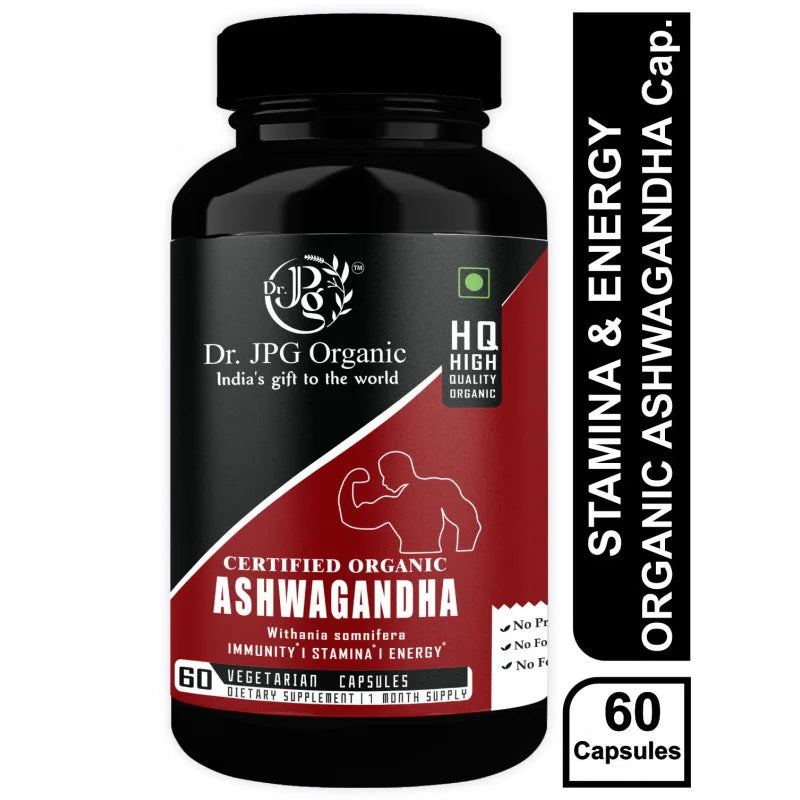 DR. JPG Organic Ashwagandha Capsules (500mg, 60 Veg Capsules) | For Vitality, Stress Relief & Sleep Support | 100% Certified Organic