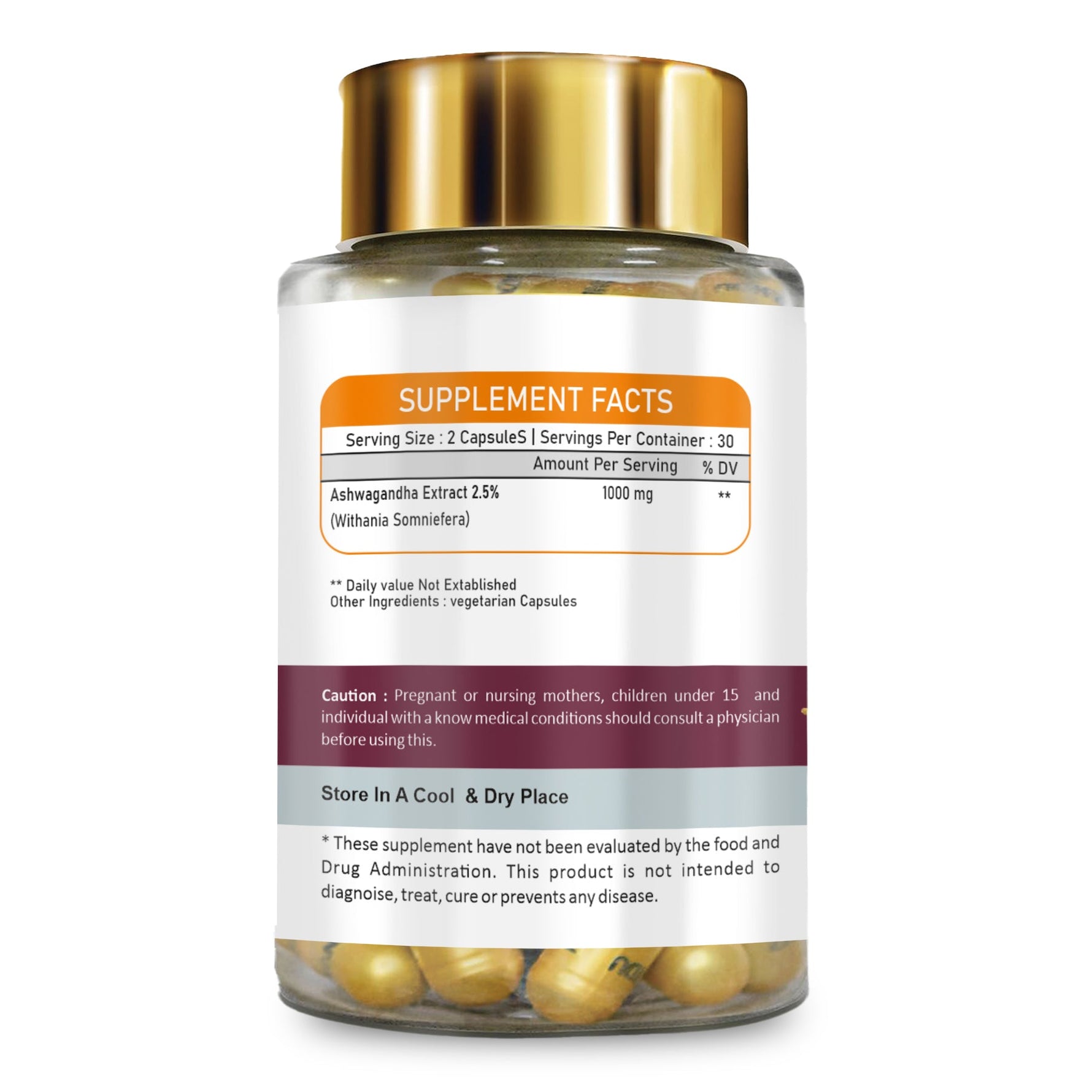 Vedavay Nutrition Ashwagandha Gold Capsules - Calming Ayurvedic Adaptogen (60 Count)