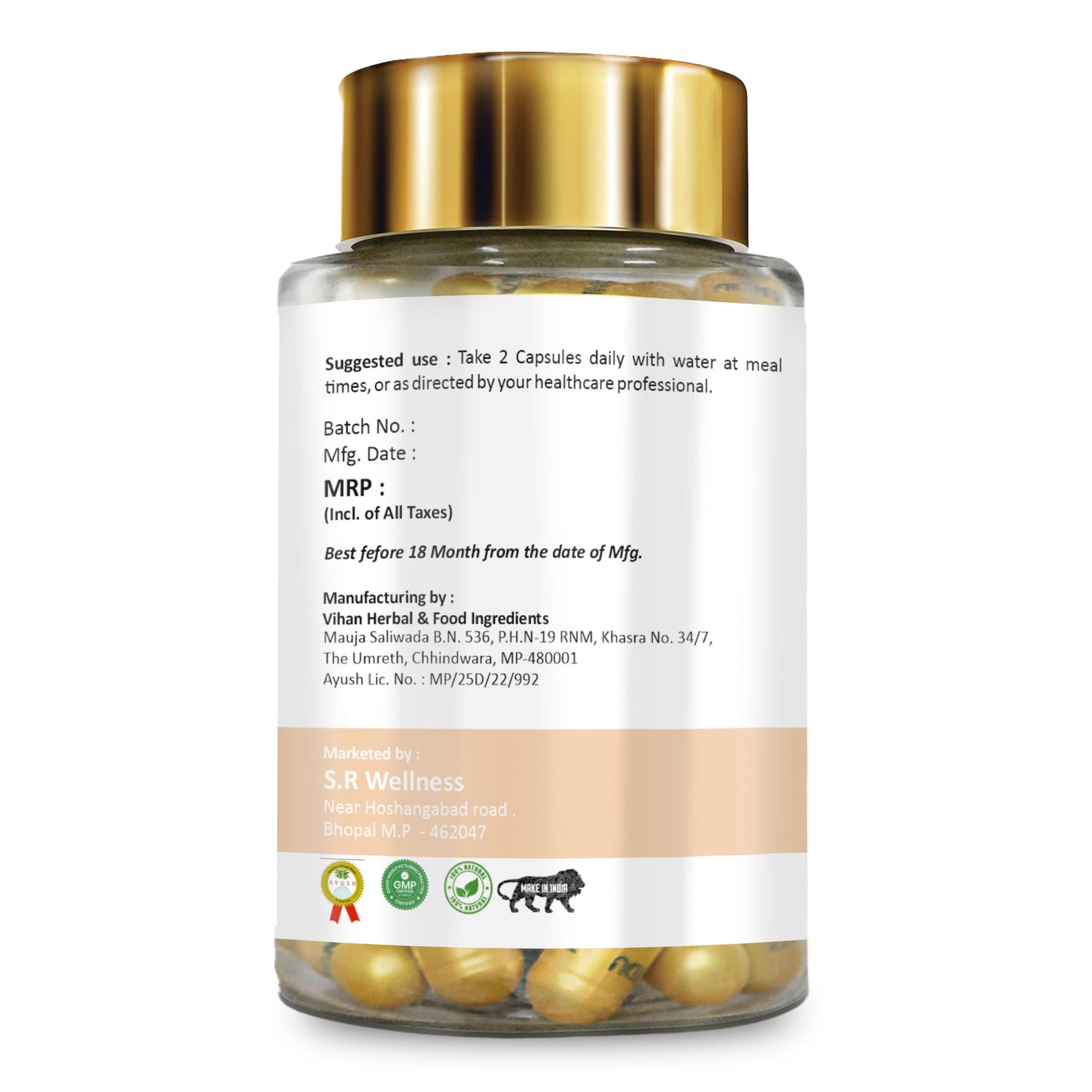 Vedavay Nutrition Ashwagandha Gold Capsules - Calming Ayurvedic Adaptogen (60 Count)