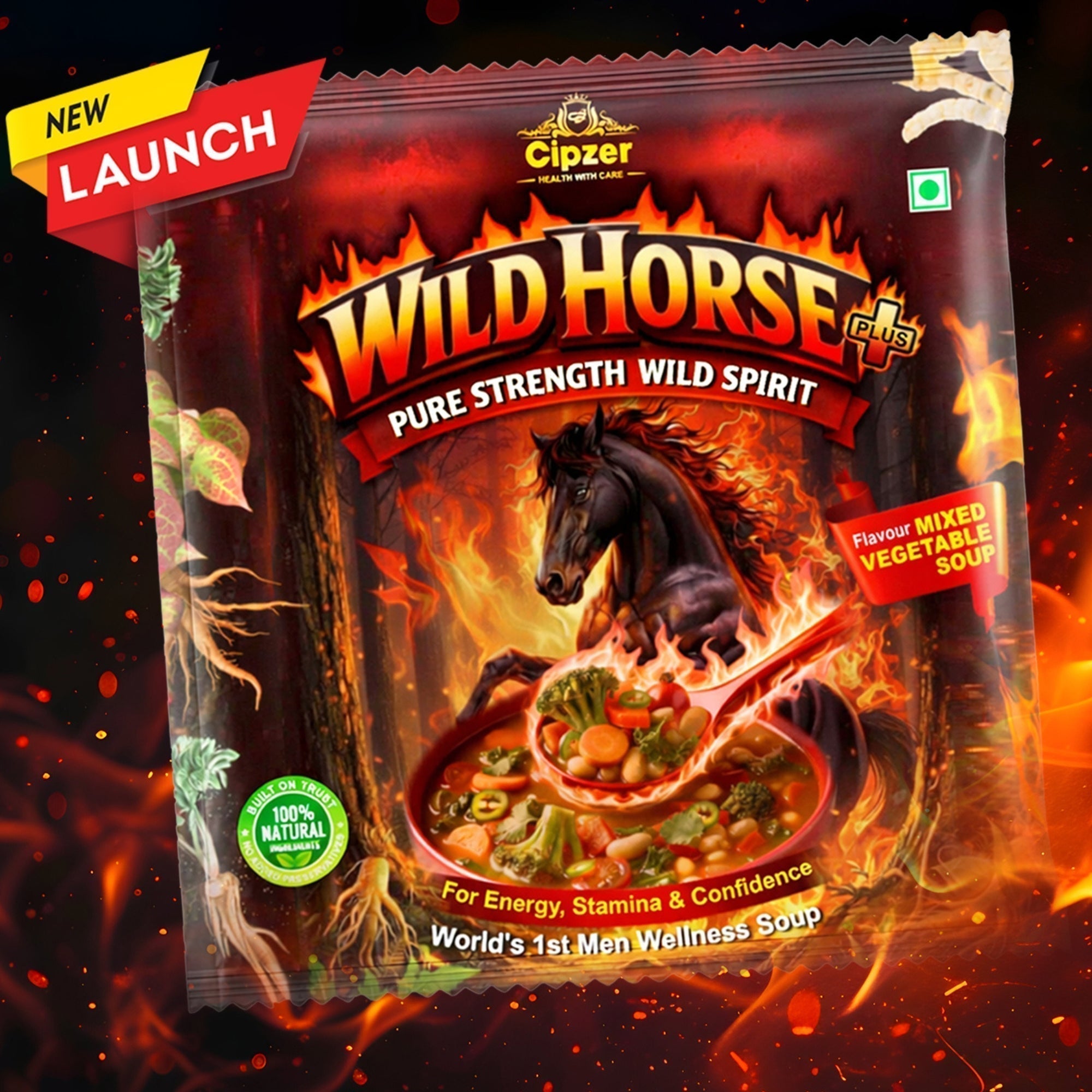 Cipzer Wild Horse Plus Mixed Vegetable Wellness Soup | Energy, Stamina, Power, Men Wellness  & Daily Strength Support | Herbal & Vegetable Based Nutrition | 10g Sachet