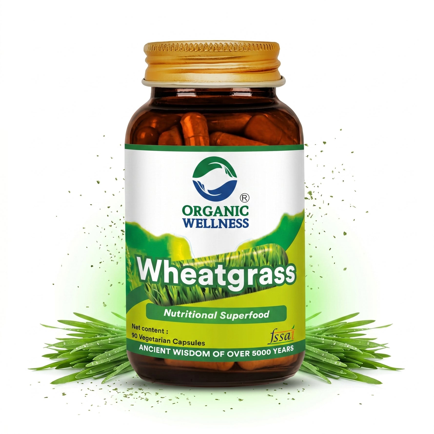 Organic Wellness Wheat Grass Capsules -  90 Capsules Bottle