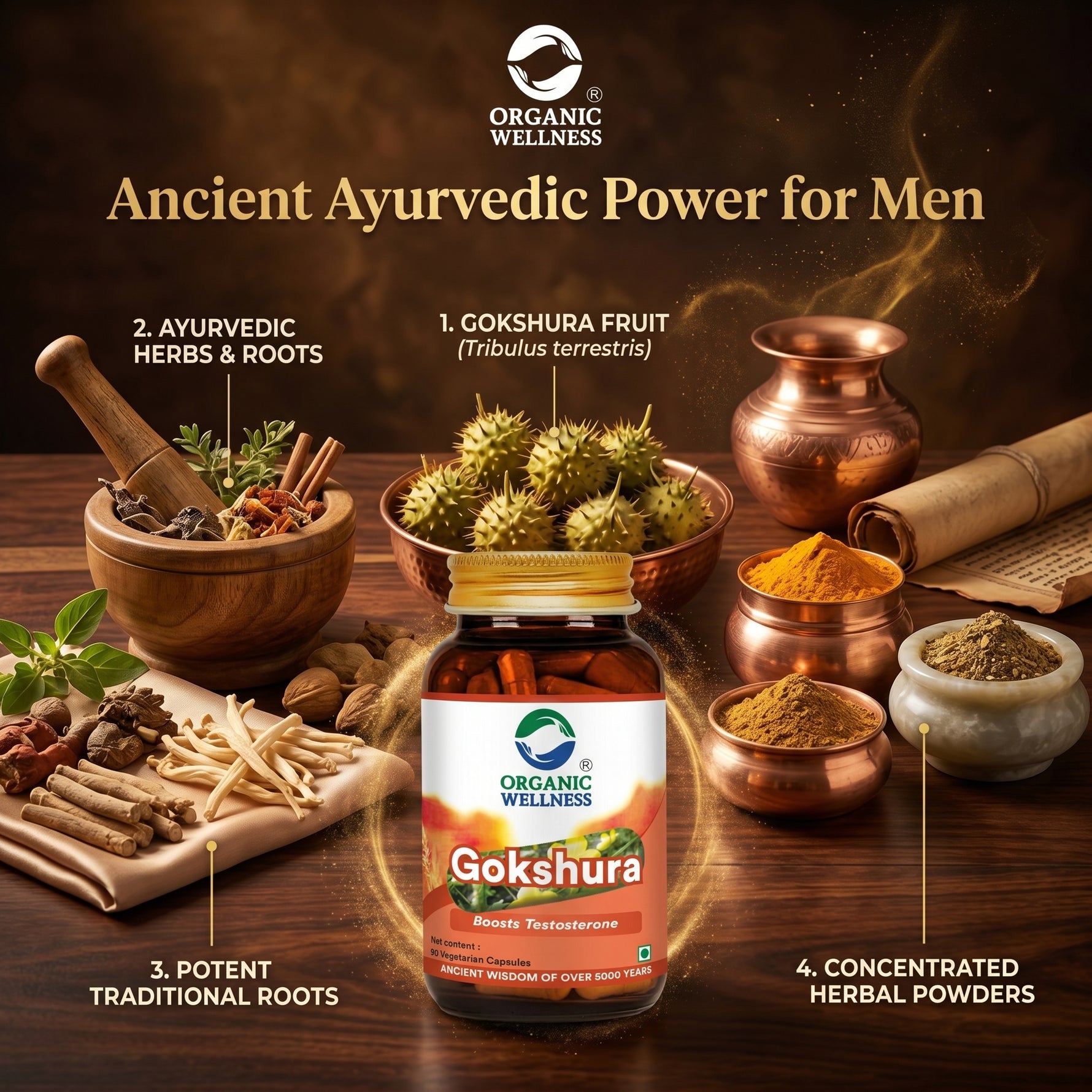 Organic Wellness Gokhshura Capsules -  90 Vegetarian Capsules