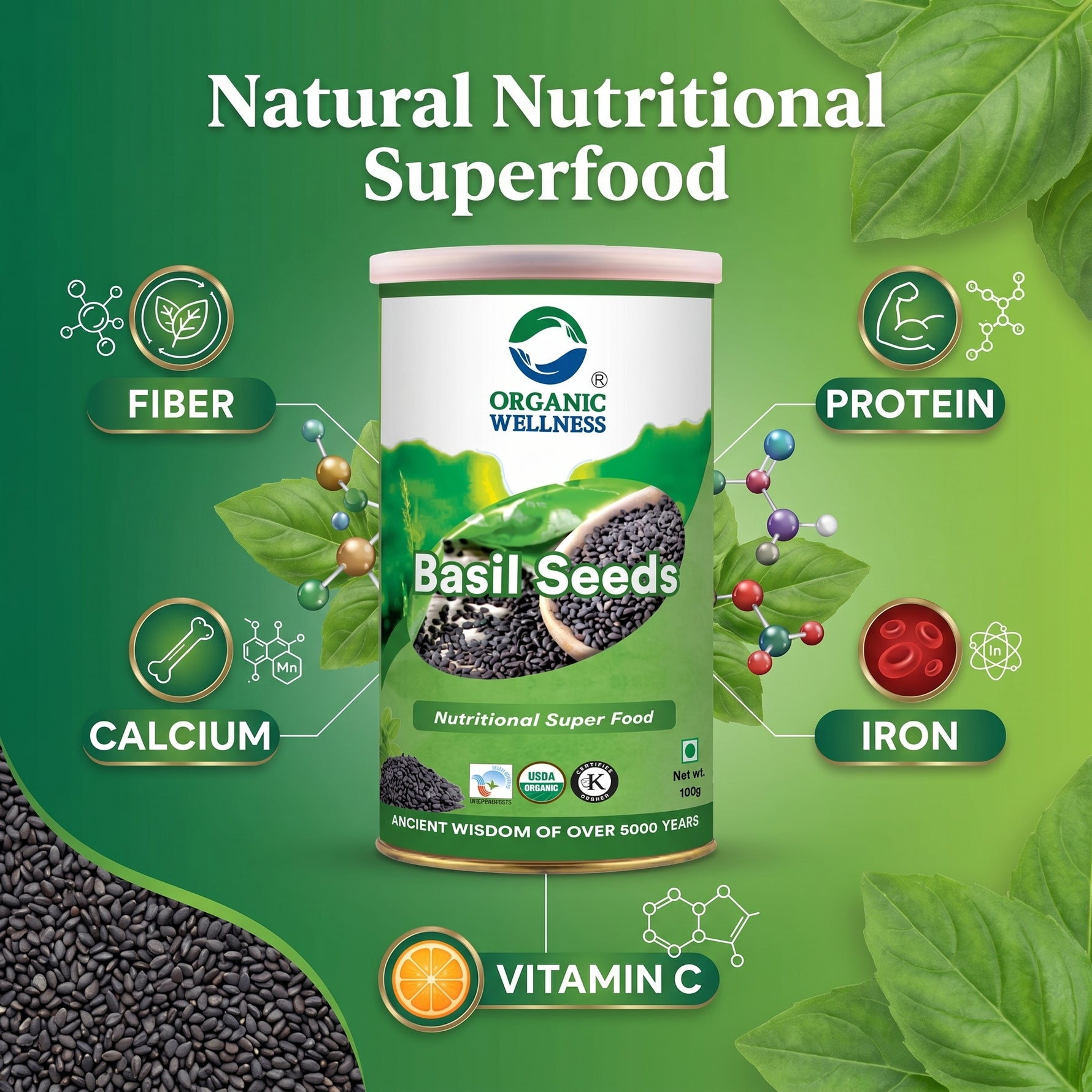 Organic Wellness Basil Seeds - 100 gm