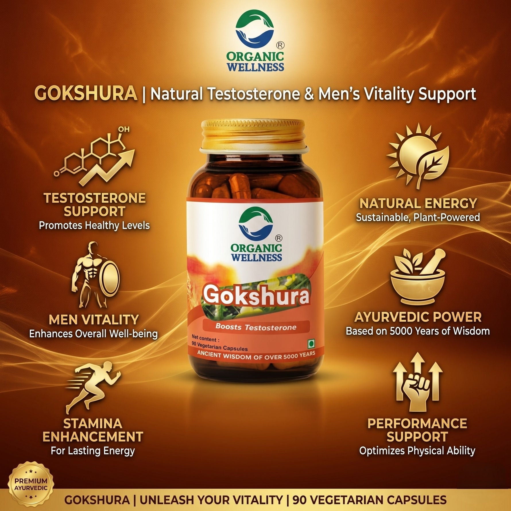 Organic Wellness Gokhshura Capsules -  90 Vegetarian Capsules