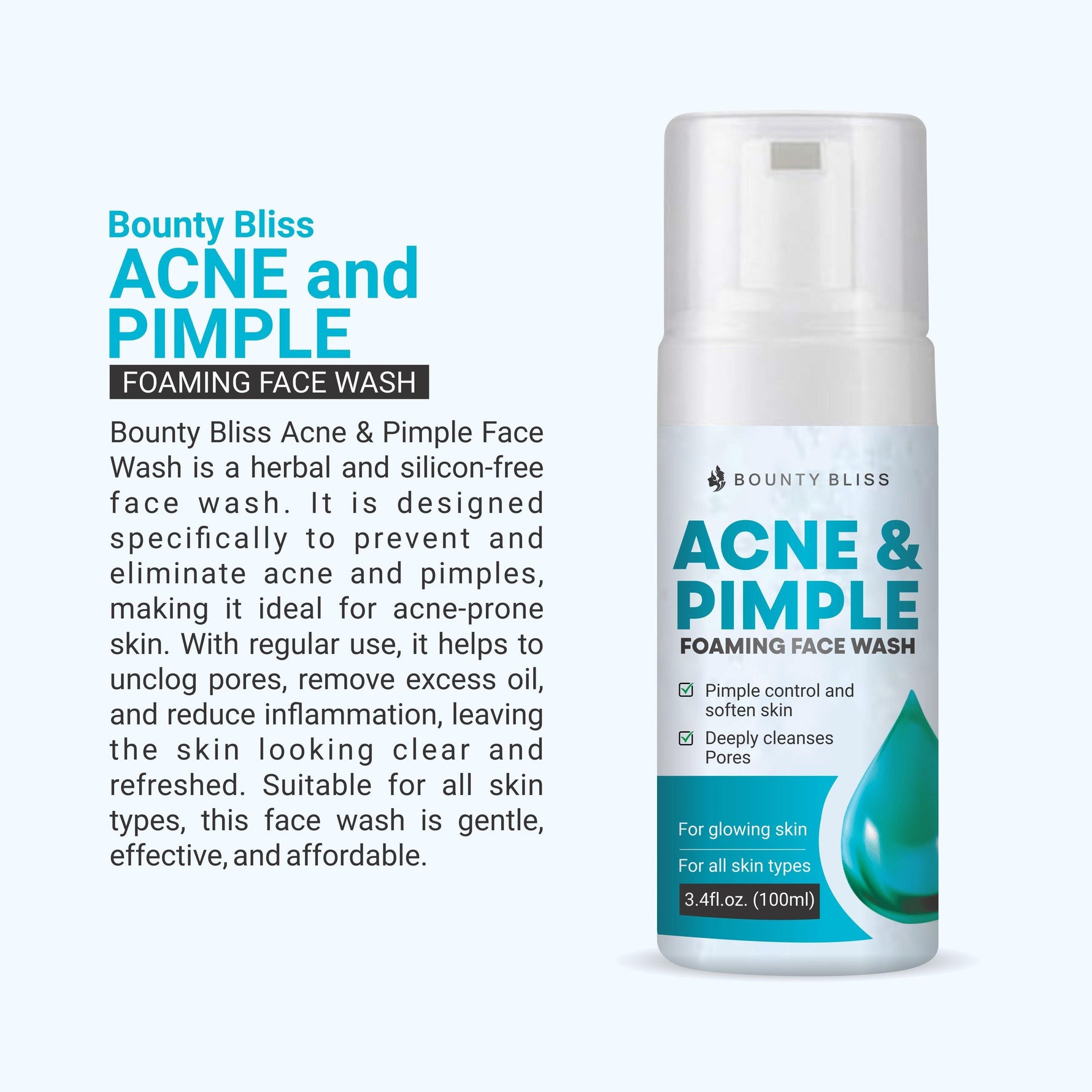 Bounty Bliss Acne & Pimple Foaming Face Wash Reduces Acne & Pimples for Pimple Prone Skin Face Wash for All Skin type