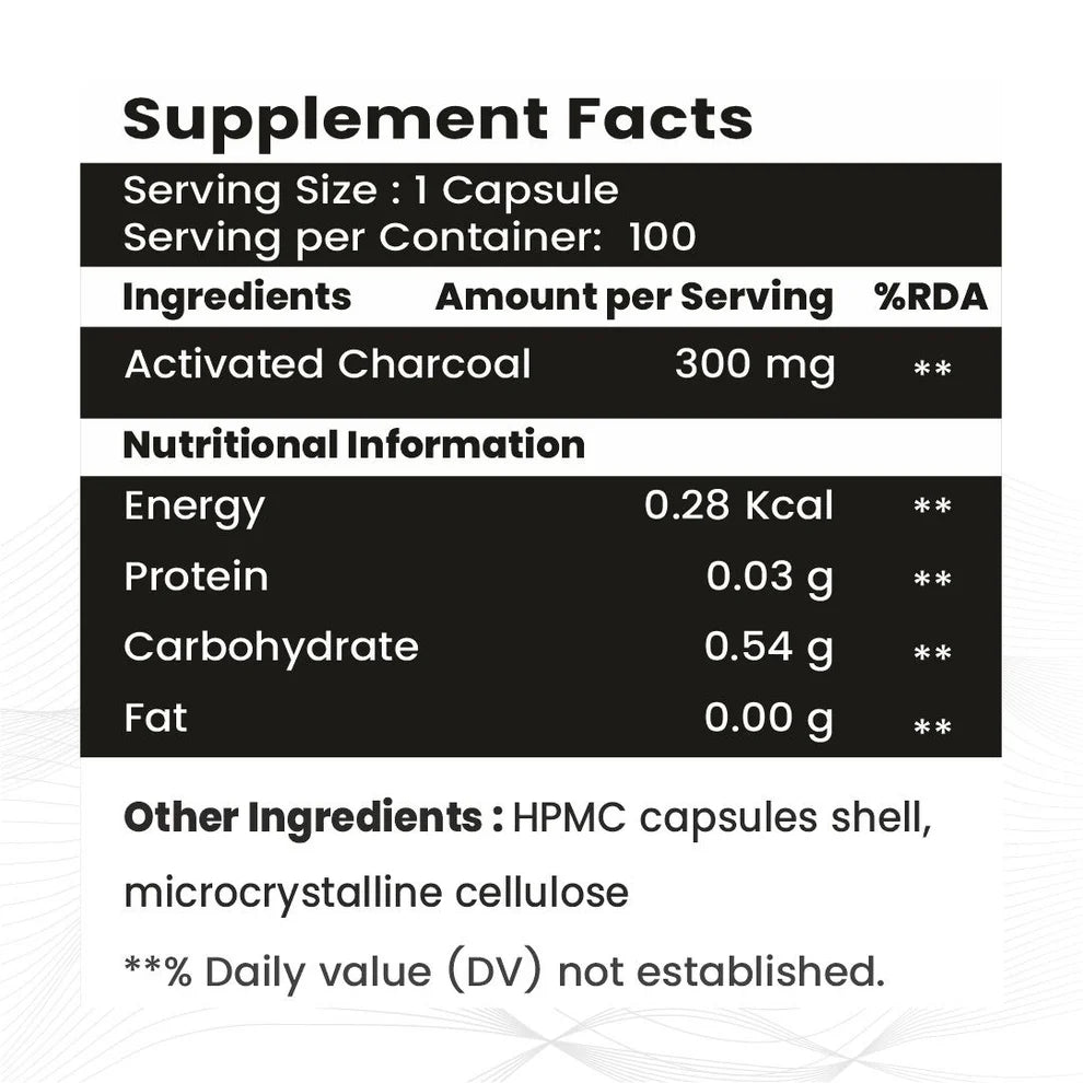 Raskam Activated Charcoal Capsules with Apple Cider Vinegar | Helps in Digestion, Bloating, Liver & Kidney Detox | 100 Veg Capsules
