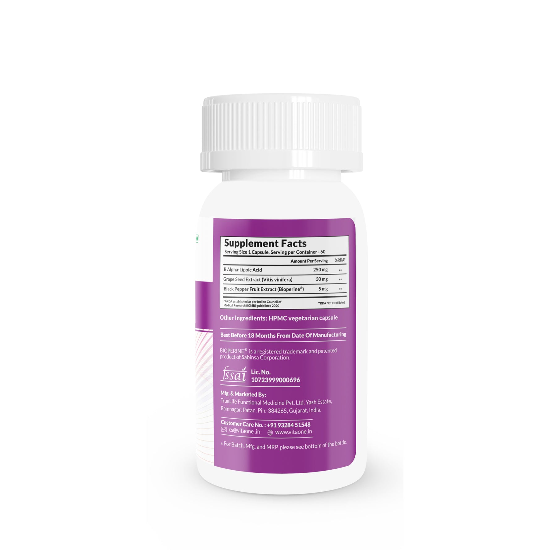 Vitaone Alpha R-Lipoic Acid Capsules (60s) | High Bioavailability Antioxidant for Nerve Support & Energy Metabolism