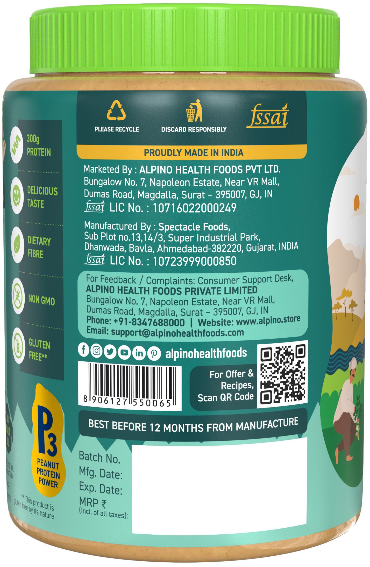 Alpino Organic Crunch Peanut Butter, 1 kg