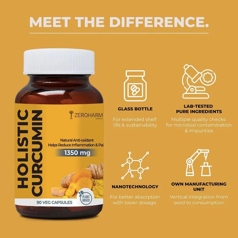 Zeroharm Holistic Curcumin Capsules 1350 mg - 90 Veg Capsules