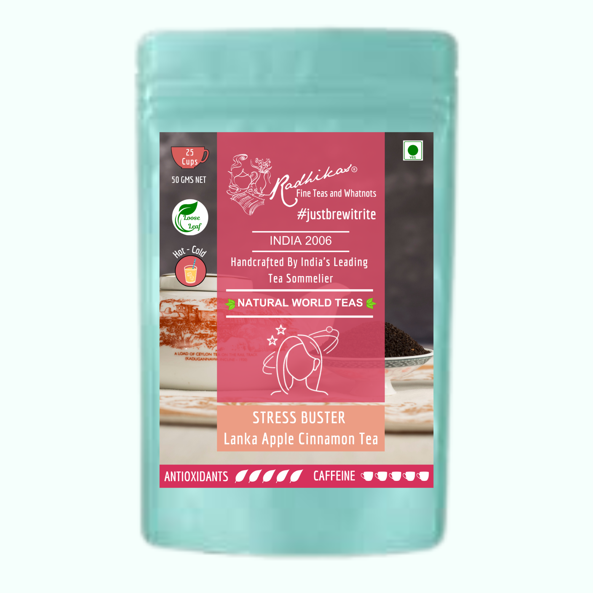 Radhika's Fine Teas Stress Buster Lanka Apple Cinnamon Tea (50g) | Single-Origin Ceylon Black Tea for Stress Relief, Digestion & Calm