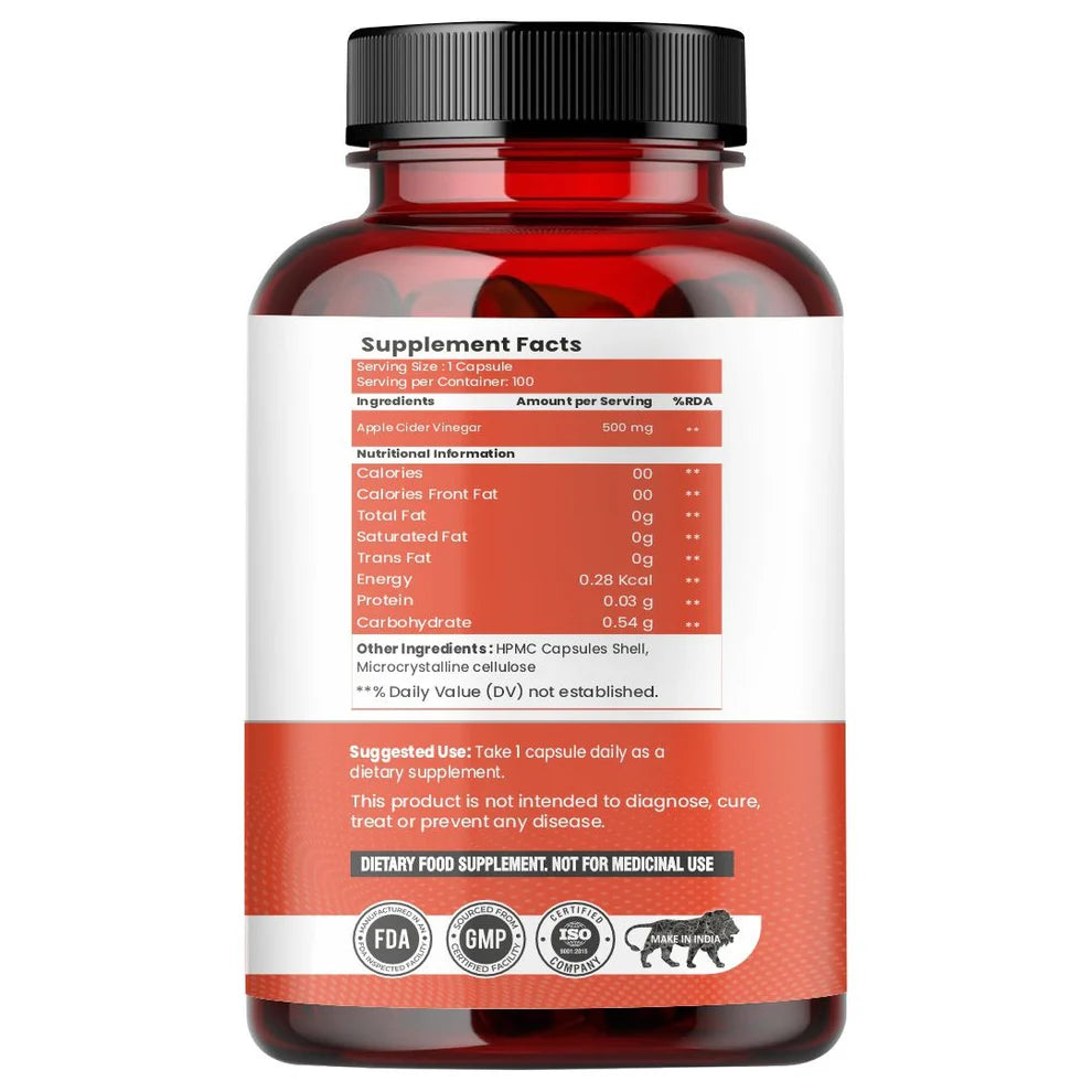 Raskam Apple Cider Vinegar Capsules - 100 Capsules- Easy Digestion & Weight Management