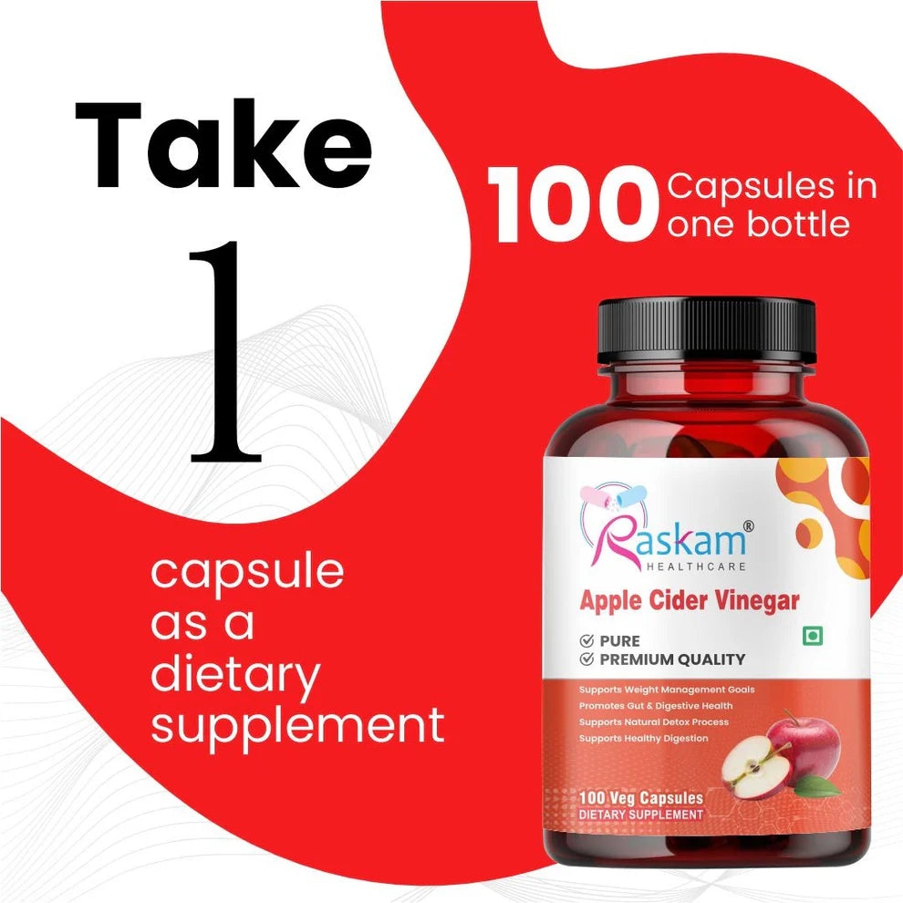Raskam Apple Cider Vinegar Capsules - 100 Capsules- Easy Digestion & Weight Management