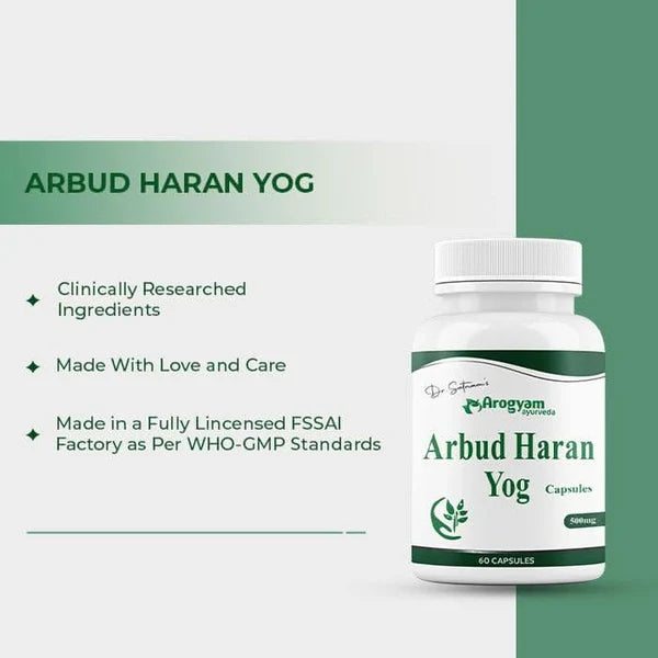 Dr. Satnam’s Arogyam Ayurveda Arbud Haran Yog Capsules (500mg, 60 Capsules) | Classical Herbo-Mineral Formula for Cysts, Tumors, Abnormal Growth & Tissue Swelling
