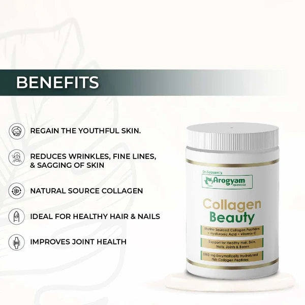 Dr. Satnam’s Arogyam Collagen Beauty (150g) | Hydrolyzed Marine Collagen Peptides + Hyaluronic Acid & Vitamin C for Skin, Hair, Nails & Joints