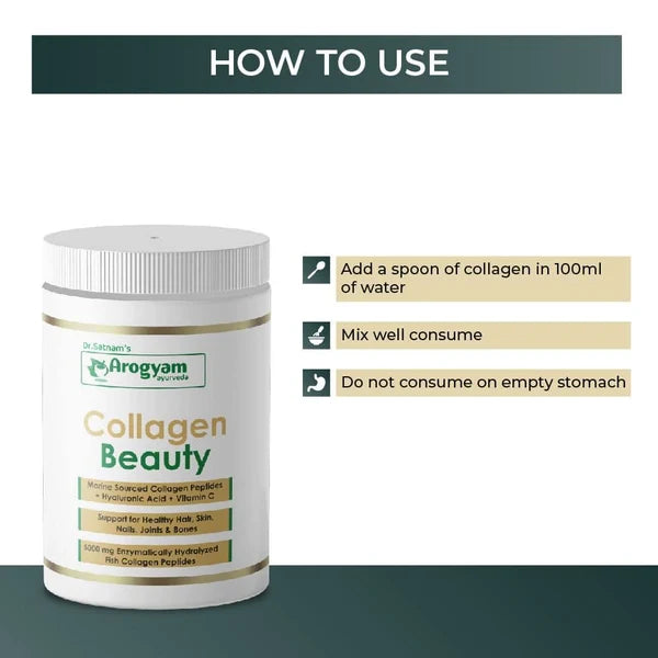 Dr. Satnam’s Arogyam Collagen Beauty (150g) | Hydrolyzed Marine Collagen Peptides + Hyaluronic Acid & Vitamin C for Skin, Hair, Nails & Joints
