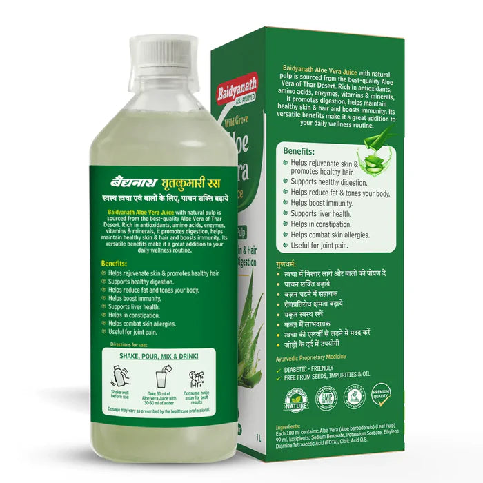 Baidyanath Aloevera Juice For Healthy and Glowing Skin & Hair - 1 Ltr